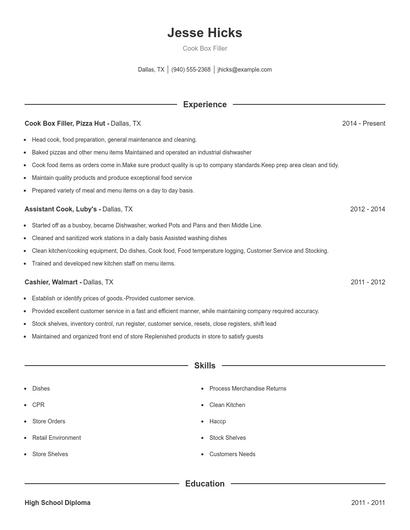 Cook Box Filler Resume