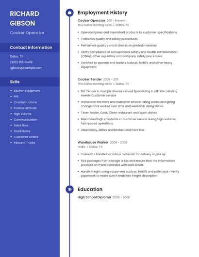 Cooker Operator Resume