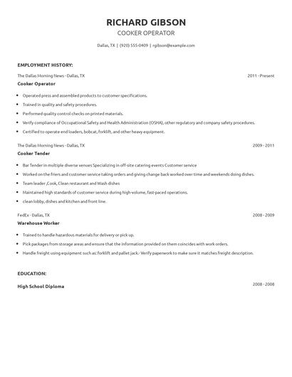 Cooker Operator Resume