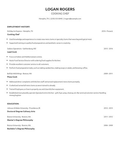 Cooking Chef Resume