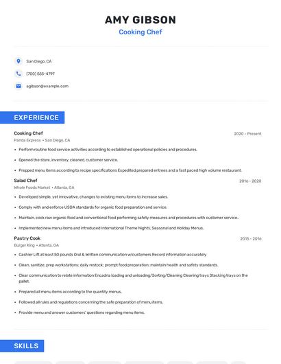 Cooking Chef Resume