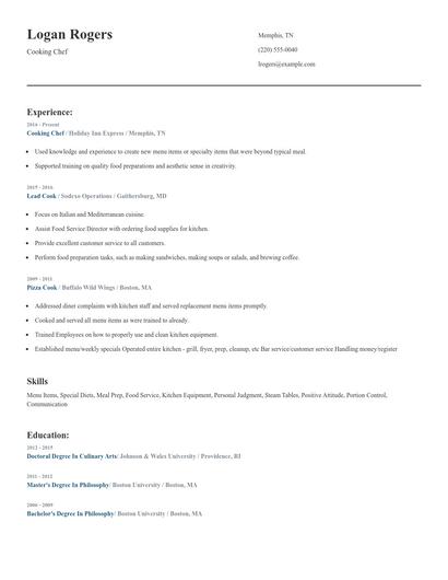 Cooking Chef Resume