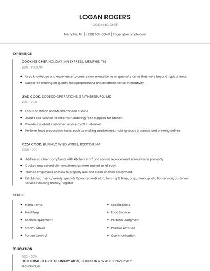 Cooking Chef Resume