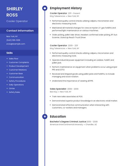 Cooler Operator Resume