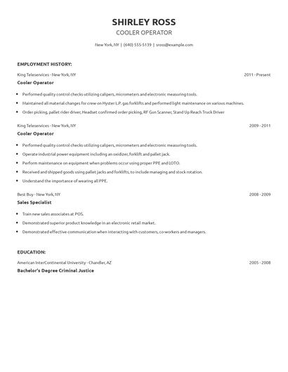 Cooler Operator Resume