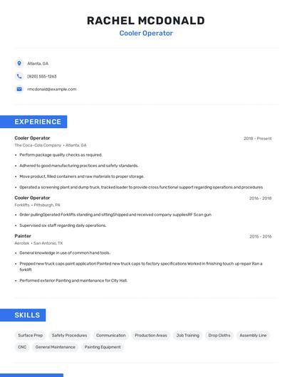 Cooler Operator Resume