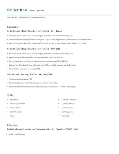 Cooler Operator Resume