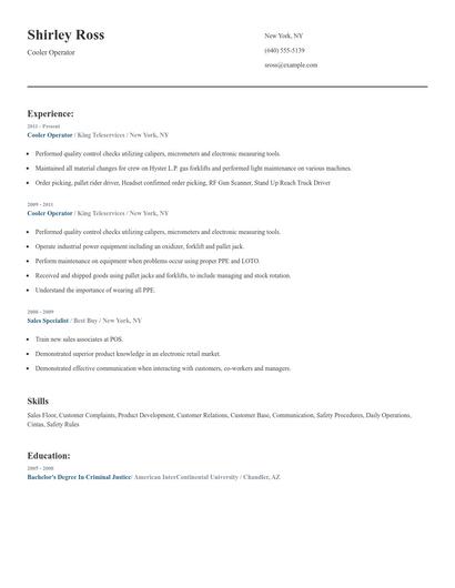 Cooler Operator Resume