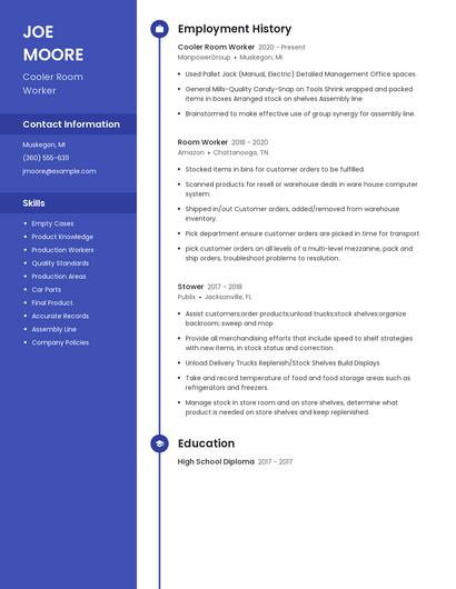 Cooler Room Worker Resume