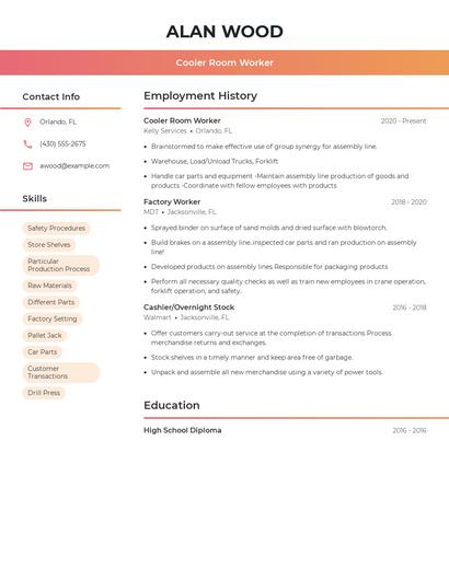 Cooler Room Worker Resume