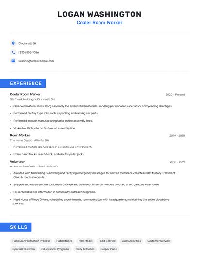 Cooler Room Worker Resume