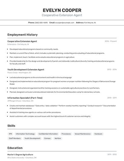Cooperative Extension Agent Resume