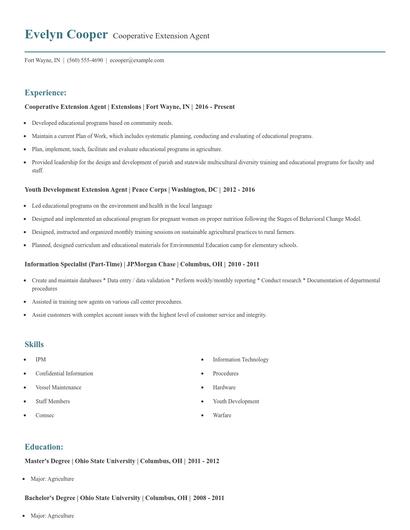 Cooperative Extension Agent Resume