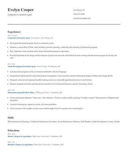 Cooperative Extension Agent Resume