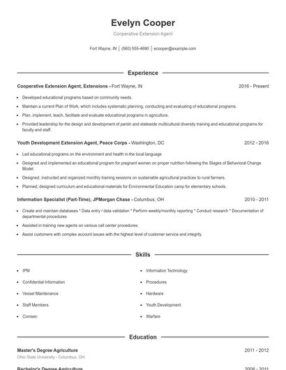 Cooperative Extension Agent Resume