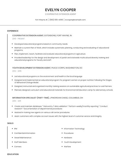 Cooperative Extension Agent Resume