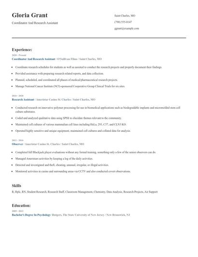 Coordinator And Research Assistant Resume