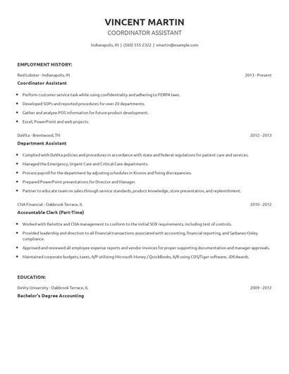 Coordinator Assistant Resume
