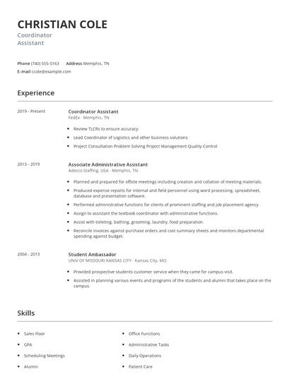 Coordinator Assistant Resume