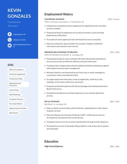 Coordinator Assistant Resume
