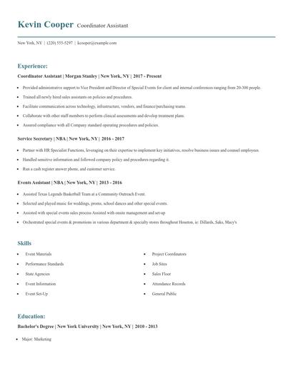 Coordinator Assistant Resume