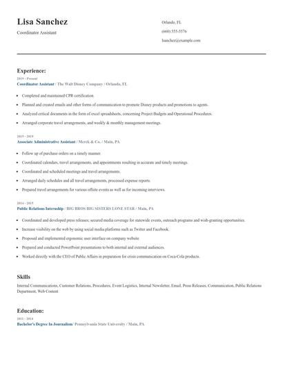 Coordinator Assistant Resume