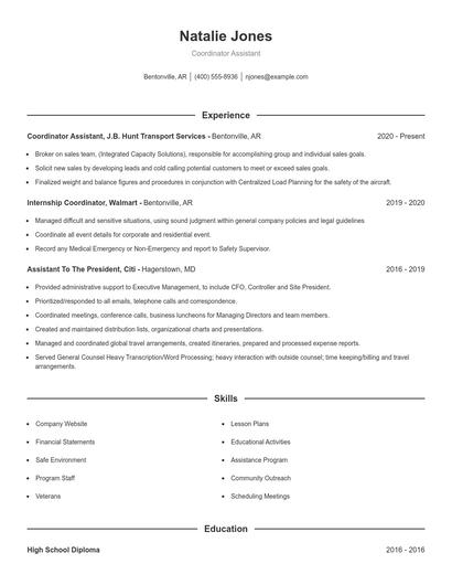 Coordinator Assistant Resume