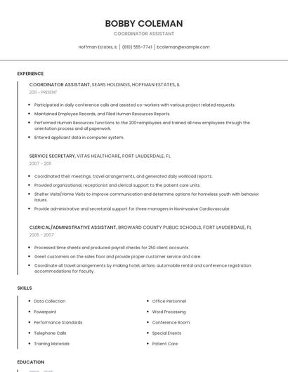 Coordinator Assistant Resume
