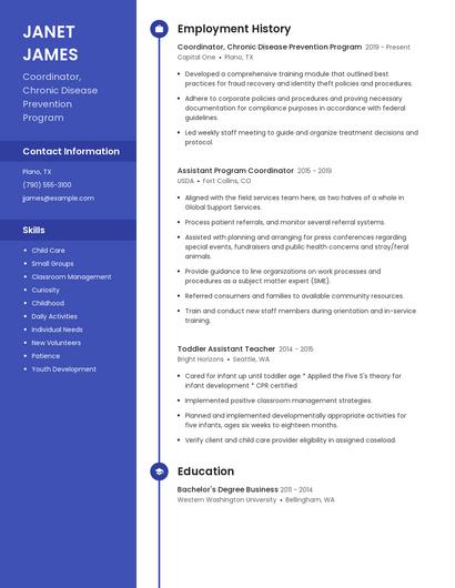 Coordinator, Chronic Disease Prevention Program Resume