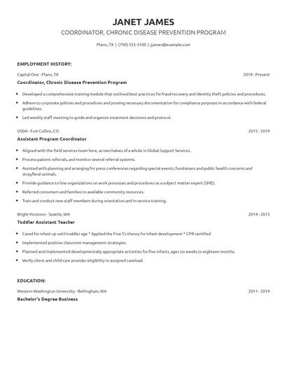 Coordinator, Chronic Disease Prevention Program Resume