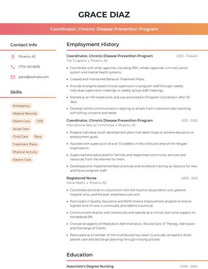 Coordinator, Chronic Disease Prevention Program Resume