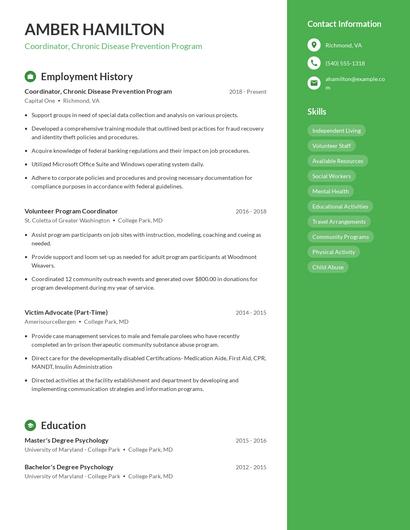 Coordinator, Chronic Disease Prevention Program Resume