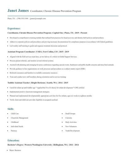 Coordinator, Chronic Disease Prevention Program Resume