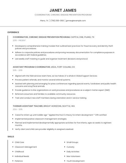 Coordinator, Chronic Disease Prevention Program Resume