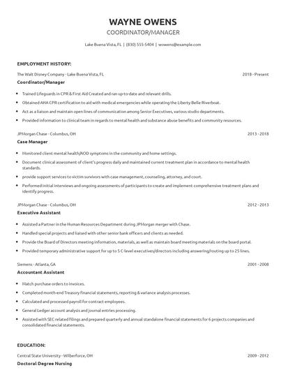Coordinator/Manager Resume