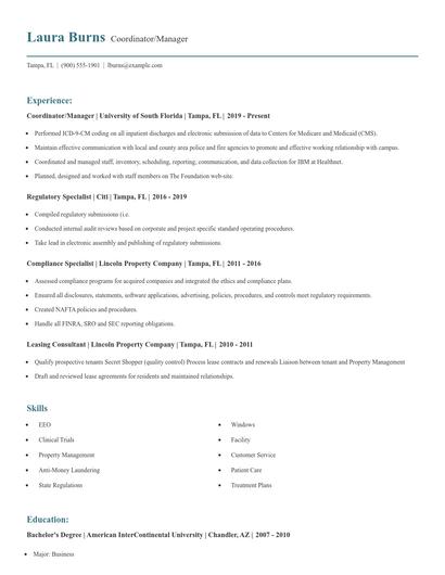 Coordinator/Manager Resume