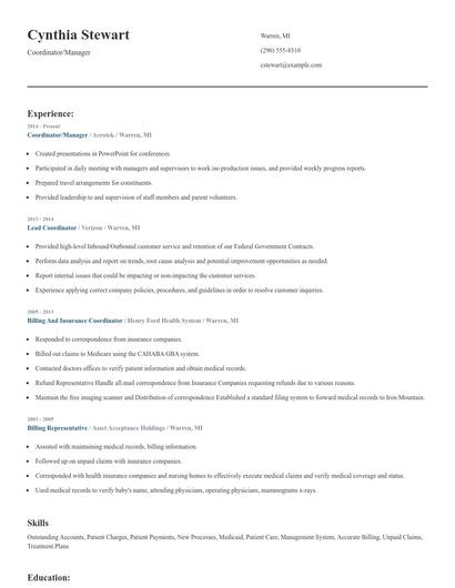 Coordinator/Manager Resume