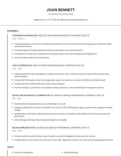 Coordinator/Manager Resume
