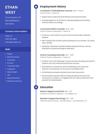 Coordinator Of Rehabilitation Services Resume