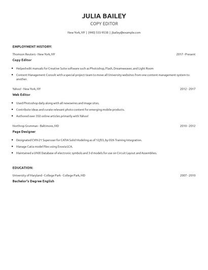 Copy Editor Resume