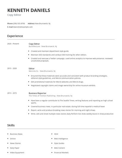 Copy Editor Resume