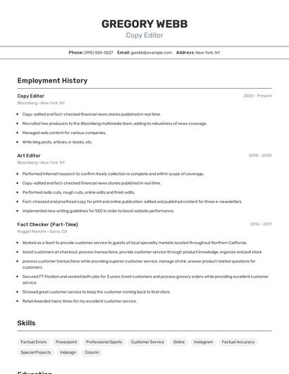 Copy Editor Resume