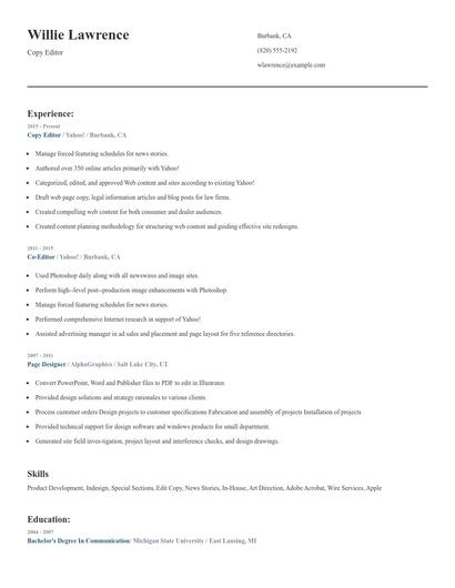 Copy Editor Resume