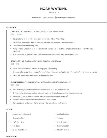Copy Editor Resume