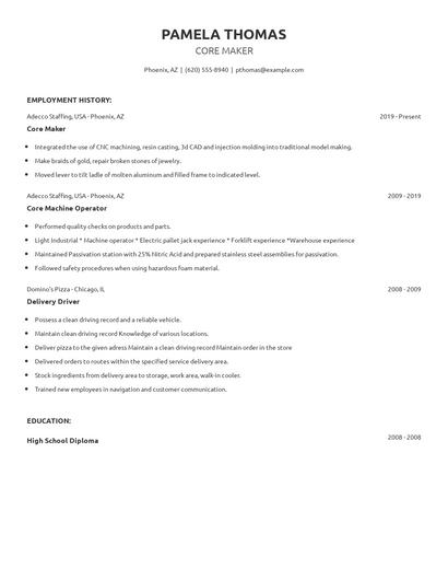 Core Maker Resume