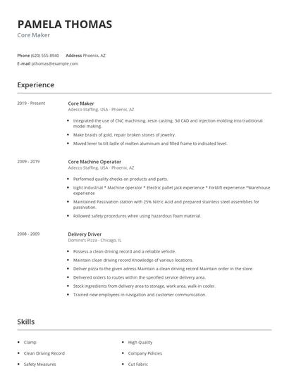 Core Maker Resume