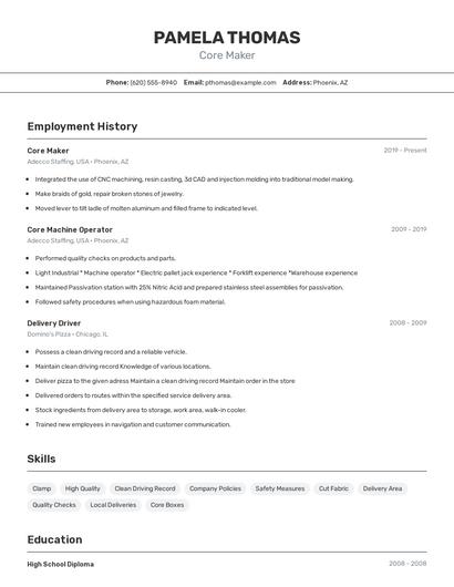 Core Maker Resume