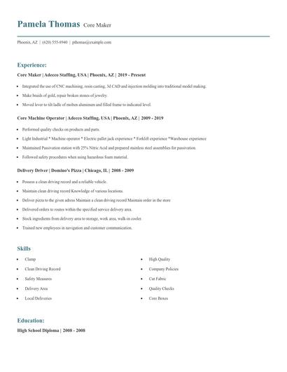 Core Maker Resume
