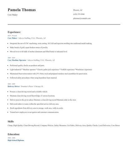 Core Maker Resume