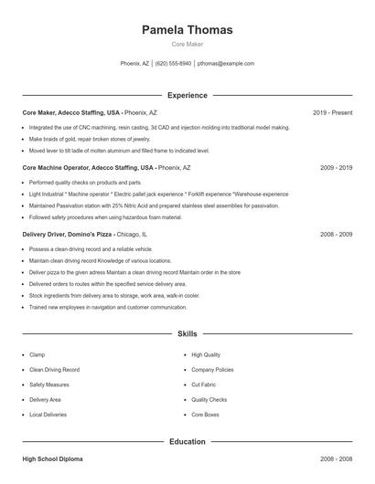 Core Maker Resume